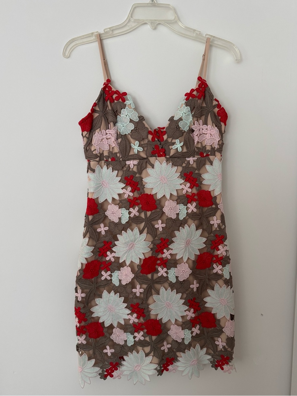 Guess Brown Mesh Chemise with Red, Pink & White Floral Appliqué